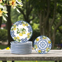 Assiettes en papier jetables modernes de marque LR, motif bleu, blanc et citron, imprimées UV, pour fêtes – Écologiques, haute qualité, livraison rapide