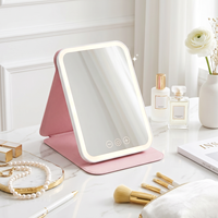 Meistverkaufter Faltbarer Aufladbarer Beleuchteter Tragbarer PU-Leder ABS-Glas Reise- und Heimgebrauch Make-up LED-Spiegel