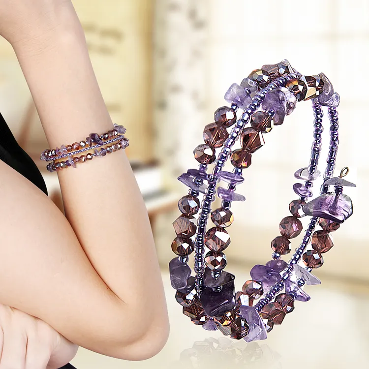 Trendy fashion multi-circle winding beaded crystal bracelet female Beautiful natural stone bracelet