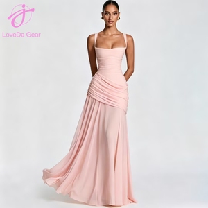 Abito da <span class=keywords><strong>donna</strong></span> Loveda all'ingrosso elegante da festa, tinta unita, senza maniche, con cintura in vita e ampia gonna a balze - Product Image 2