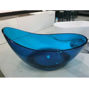 Blaue transparente freistehende Harz-Badewanne modernes Design durchsichtige Polyester-Badewanne für Hotelprojekte