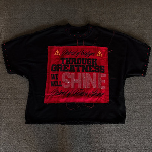 T-Shirt da Uomo con Stampa Personalizzata, Ricamo, Applicazioni, Maniche Corte, Strass, Stile Boxy Crop, Patchwork, Effetto Consumato e Cuciture Invertite - Product Image 5