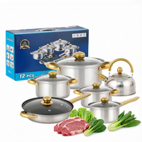 XINGWANG Ensemble de 12 casseroles en acier inoxydable avec bouilloire, batterie de cuisine antiadhésive, ensemble de casseroles à fond plat, marmite à soupe, ensemble de batterie de cuisine en métal