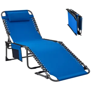 Tumbona ajustable portátil para exteriores, silla de salón de playa, tumbona de playa ligera y plegable con almohada