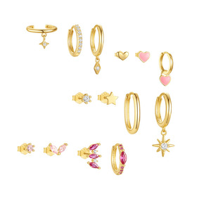 Juego de 3/4 Piezas de Aretes Minimalistas de Plata de Ley S925 con Zirconia Geométrica de Color y Esmalte para Mujer - Product Image 1