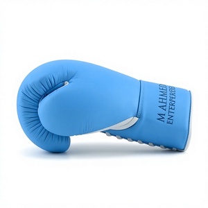 Guantes de Entrenamiento Transpirables de Cuero Azul que Absorben la Humedad, Correa de Muñeca Ajustable con Gancho y Bucle, Artes Marciales - Product Image 4