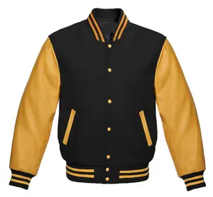 Hot Selling Customize Casual High Quality Stretch Wool Varsity Leather Arms Jacket Solid Button Letterman Bomber Jacket