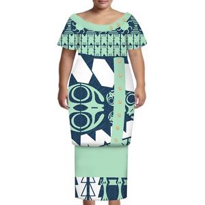 Alta Qualidade Design Tonga Samoan Puletasi com Botão Vestido Personalizado Tamanho Grande Mulheres Tripulação Pescoço Casual Roupas Vestido de Festa 2 Peça - Product Image 2