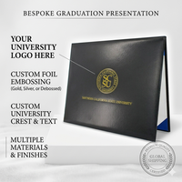 Carpeta Porta Certificado de Graduación de Cuero Sintético Liso Estilo Carpa con Logotipo Estampado en Oro