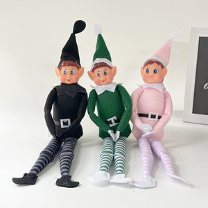 JQ Poupée Elfe de Noël aux longues jambes arc-en-ciel, figurine en position assise, Elfe sur l'étagère, décoration de maison colorée pour les fêtes - Product Image 2