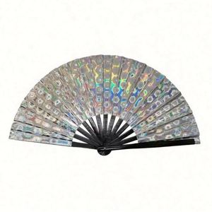 Large Holographic Rave <b>Hand</b> <b>Fans</b> for Women Bamboo <b>Fan</b> Large Folding for Festivals Pride Decorative Holding <b>Fans</b> - Product Image 4
