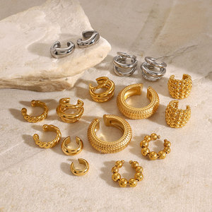 Pendientes de Moda de Acero Inoxidable 316L, Chapados en Oro de 14k y 18k, Pendientes Finos Tipo Brazalete, Sin Perforación, para Mujer - Product Image 4