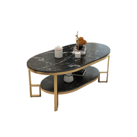 Table basse ovale en métal de style nordique avec espace de rangement, moderne et minimaliste, à double niveau, en marbre, petite table de salon
