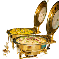 Pemanas Makanan Prasmanan Chafing Dish Stainless Steel Emas Persegi Panjang untuk Katering Pernikahan Hotel