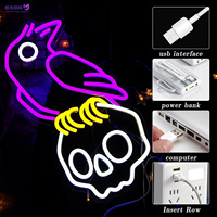 Letrero de Neón Personalizado de Halloween, Calavera de Cuervo LED, Arte de Pared con Alimentación USB y Regulador de Intensidad, Decoración Gótica Espeluznante para el Hogar, Fiestas y Casas Encantadas