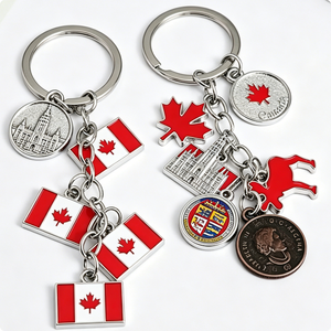 Canadian Flag Maple <b>Leaf</b> Keychain Zinc Alloy Metal Souvenir Gift with Coin and Building Charms - Product Image 5