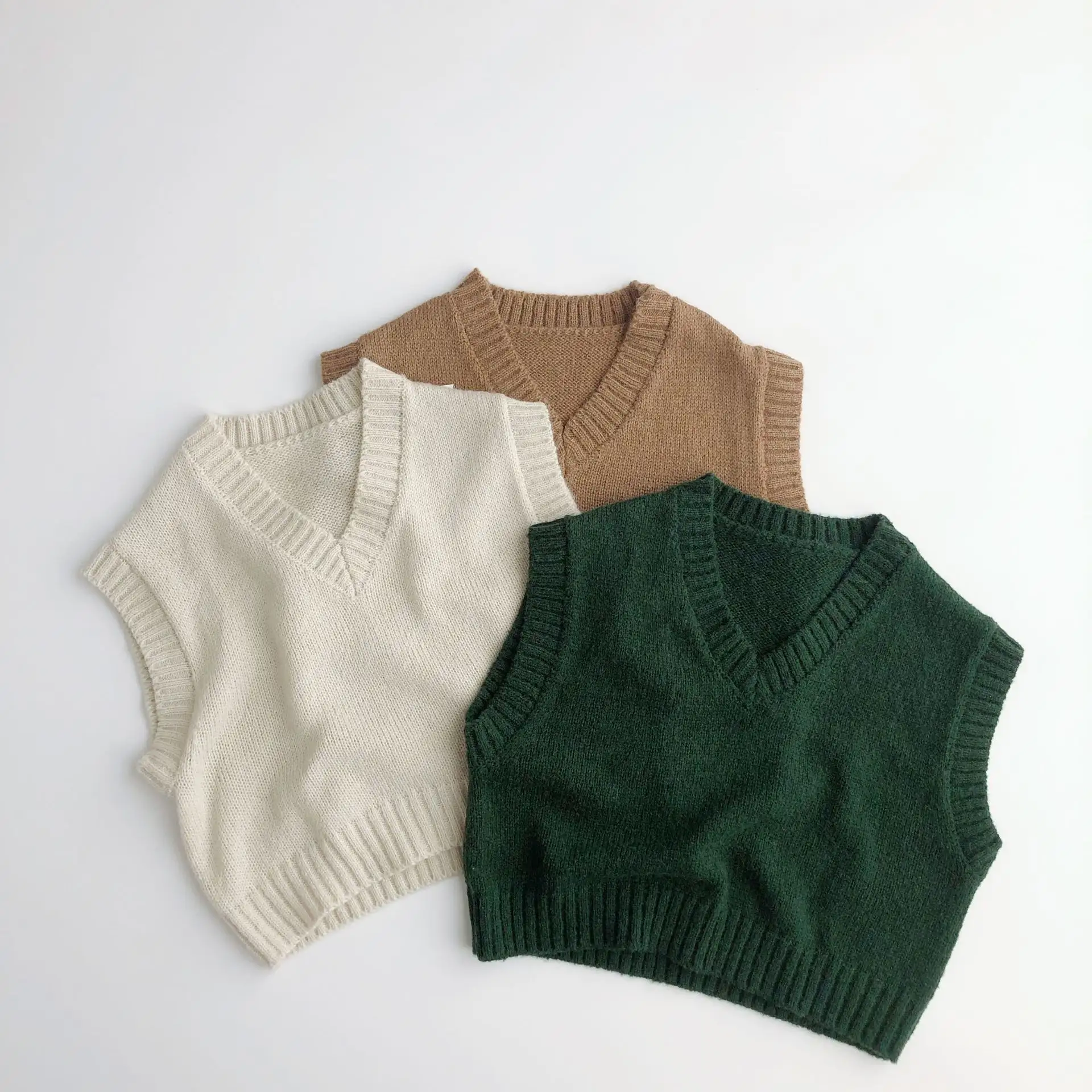 Suéter sin mangas para niño, Chaleco de punto con patrón, color verde, otoño e invierno, 2023
