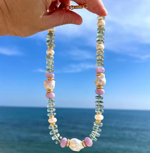 DIY kalung manik-manik baja tahan karat, perhiasan buatan tangan kalung mutiara batu alam buatan tangan geometris modis - Product Image 1