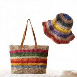Rainbow Casual Unisex Straw <b>Hat</b> <b>Bag</b> Set Sun Protection Travel Beach Outdoor <b>Hat</b> for Fishing & Ski - Product Image 1
