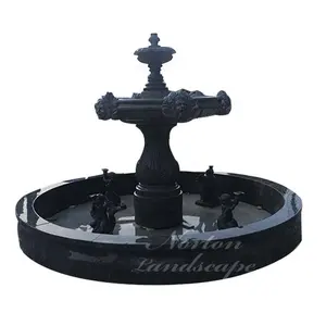 Outdoor Garden Marble 3 Tier Water Fountain Black Stone Head Fountains Estátua Outdoor Water