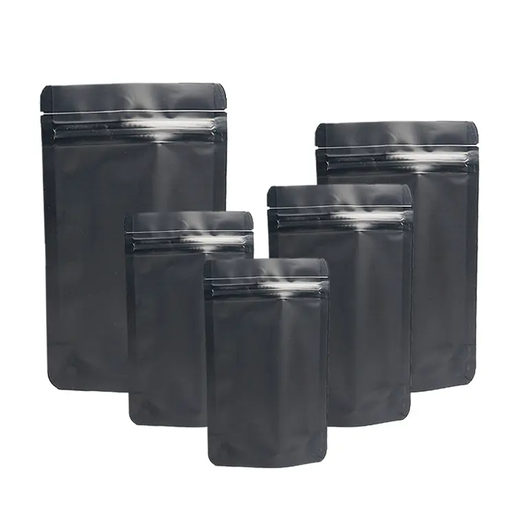 Paket makanan anti bau hitam Matte kustom tas berdiri cetak Digital tas Doy kemasan kantung kemasan kantung biji bunga ramping