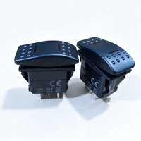 Interrupteur à bascule étanche et anti-poussière DC12V24V DPDT ON-OFF-ON 7P avec couvercle noir et double éclairage rouge pour la modification de camions, bateaux et embarcations marines