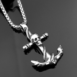 Collar de Acero Inoxidable con Colgante de Calavera y Ancla para Hombre, Joyería Temática, Regalo Único - Product Image 2