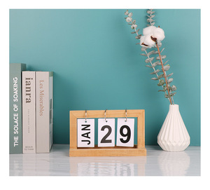 Calendario perpetuo de madera Escritorio Flip Fecha Mes Planificador Vintage Hogar Oficina Decoración Prop - Product Image 3