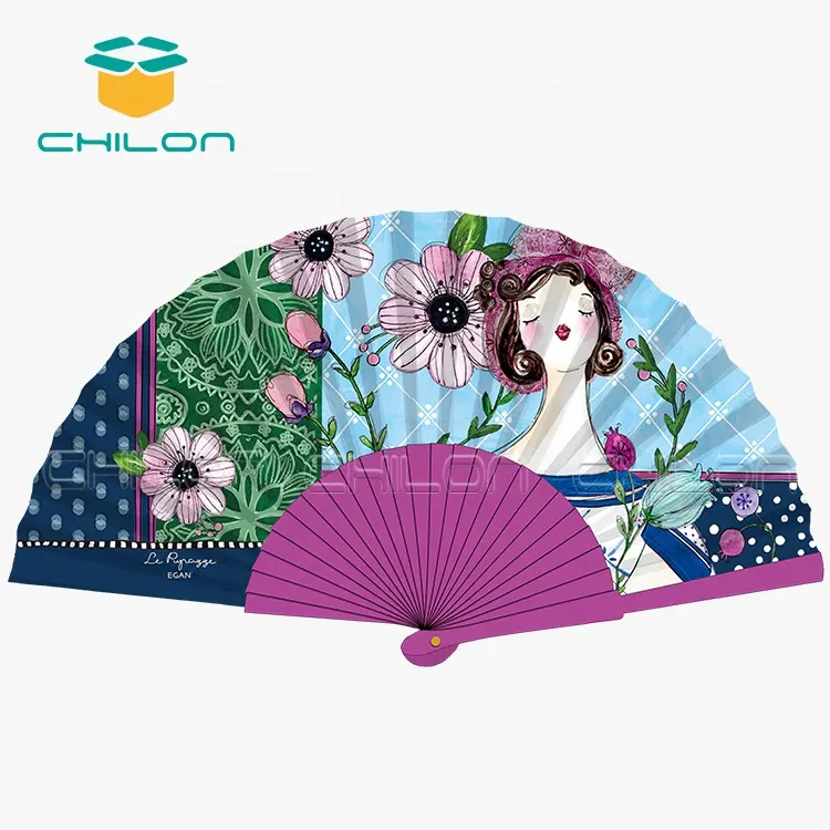 Vintage Style Custom Foldable DIY colorful ladies wooden paper hand fan