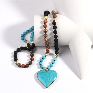 Moda Boho verano Mujer joyería 8mm turquesa piedra Natural collar Vintage turquesa piedra corazón colgante collares - Product Image 5