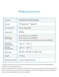 Carte mémoire numérique Type B Argent 128 Go 256 Go 1750 Mo/s pour vidéo 4K Appareil photo reflex CFE TYPE B ARGENT CFE TYPE B ARGENT - Product Image 6