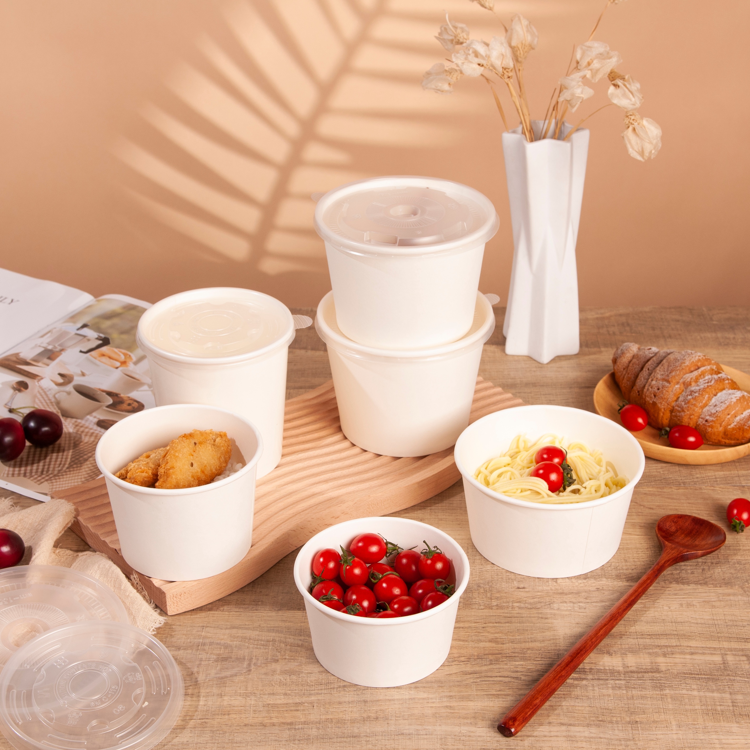 Durable Disposable Soup Container Eco-Friendly Paper Plate and Bowl for Hot Beverages and Foods for Milk