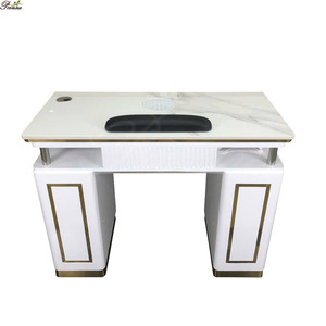 Fournitures pour ongles Table de salon Tables de manucure beiges multi-stations résistantes à l'acétone avec capuche - Product Image 4