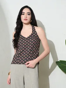 Kaari เสื้อคล้องคอแบบสั้นมีสไตล์ผ้าฝ้ายเสื้อผูกคอพิมพ์ลายชนเผ่าเสื้อผูกเชือกผูกคอแบบแห้งเร็วและทันสมัย - Product Image 4