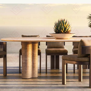 <span class=keywords><strong>Tavolo</strong></span> da Pranzo di Lusso <span class=keywords><strong>Design</strong></span> Italiano, <span class=keywords><strong>Grande</strong></span> Piano in Pietra Rettangolare, <span class=keywords><strong>Tavolo</strong></span> da Pranzo in Travertino Beige con Gambe Solide - Product Image 5