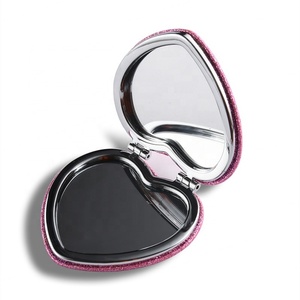 Bling Bling Beauty Red PU Leather Dual Sides Heart Shape <b>Compact</b> Cosmetic Pocket Mirror - Product Image 1