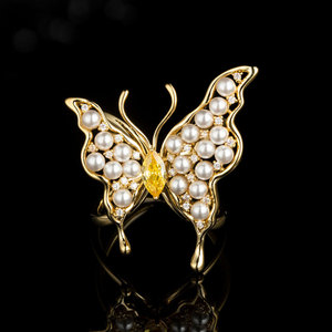 Muyu Butterfly Silk Scarf Buckle Gold Pearl Insect Brooch Fashion Accessory - Product Image 2