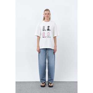 T-shirt en coton pour femme, manches régulières, tissu jersey, blanc, vue dos - Product Image 3