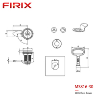 Loquet de compression antivol en acier inoxydable MS816-30 avec clé et entraînement triangulaire, étanche à la poussière |   Serrure à came étanche IP65