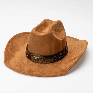 Sombrero Vaquero de Gamuza Estilo 2026 con Hebilla de <span class=keywords><strong>Toro</strong></span>, Banda con Tachuelas y Cordón Ajustable, para Hombre y Mujer, Estilo Casual para Exteriores, Combinable con Atuendos Diarios - Product Image 2