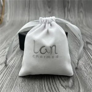 Luxo Velvet Jóias Bolsas Atacado com Logotipo Personalizado Branco Suede Velvet Pequeno Drawstring Bag