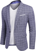 Nouveau Blazer Homme 2025 JT Personnalisé Élégant à Carreaux, Veste de Costume Sportive Ajustée, Coupe Slim, Un Bouton, en Tissu Peigné