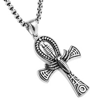 Kalung Liontin Salib Gaya Ankh dari Baja Anti Karat Model Yiwu 0326NL, Motif Kehidupan Mesir Eksotis, Desain Lintas Batas, Kepribadian Unik
