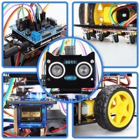 UNO R3 ZYC0043 Kit Educativo de Coche Inteligente con Cuatro Ruedas, Ultrasonido, Infrarrojos, Evitación de Obstáculos y Seguimiento de Líneas