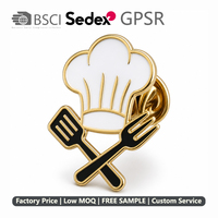 Broche personnalisée en émail dur pour chapeau de chef et spatule, plaquée or, badge de revers, MOQ 50 pièces pour le personnel de restaurant