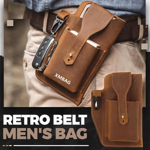 Ventes chaudes hommes multifonctionnel en cuir PU sac de taille rétro stockage téléphone ceinture usage spécial pour un transport pratique - Product Image 2