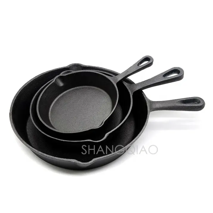 Hot-vendita Pre-condito Cast Iron Skillet Set 3-Pezzo-6 Pollici, 8 pollici e 10 Pollici Cast Iron Skillet