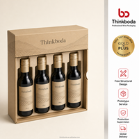 Boîte cadeau personnalisée pour quatre bouteilles de vin avec insert, emballage rigide en kraft pour mini-bouteilles de vin ou spiritueux de 187 ml, idéal pour les cadeaux d'entreprise