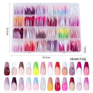 288PC faux ongles conseils cercueil amande coloré français acrylique presse sur les ongles pré-conception Gel ongles Art Capsule pour filles femmes - Product Image 5