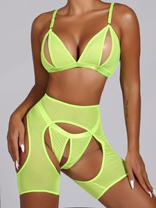 Conjunto de Lencería Sexy para Mujer Joven con Abertura en el Pecho, que Muestra los Pezones, con Copa Abierta y Entrepierna Descubierta, 3 Piezas - Product Image 4